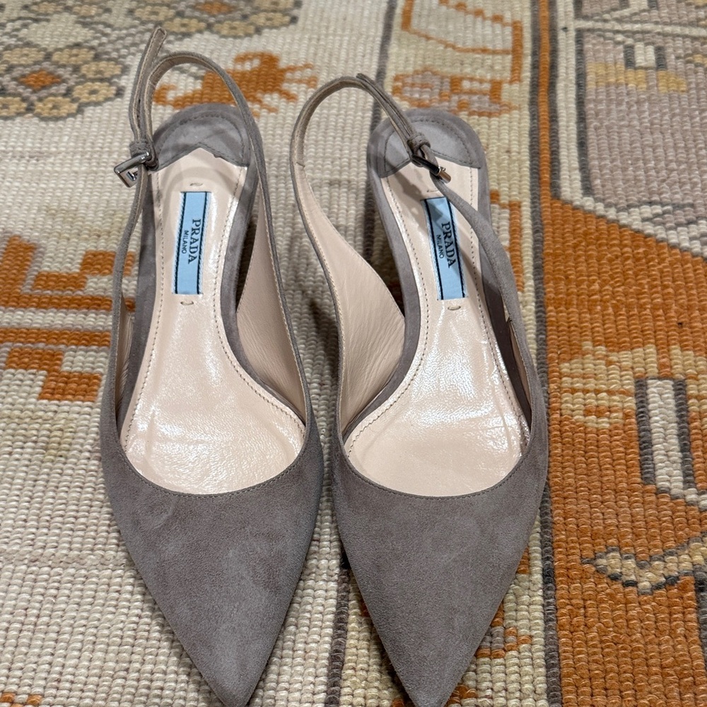 Prada Women's Elegant Gray Suede Heels